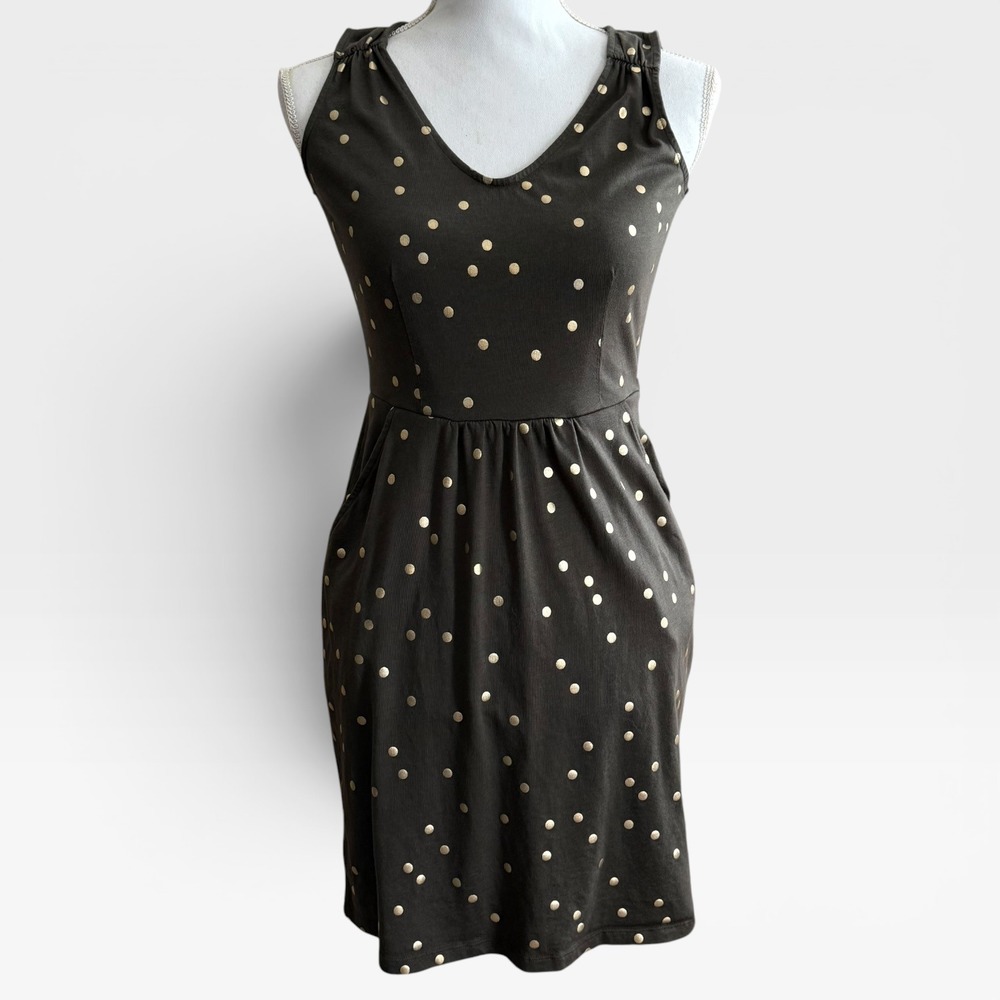Boden Melinda Dress Green Gold Metallic Polka Dot V-Neck Pocket Jersey Sz US 2P